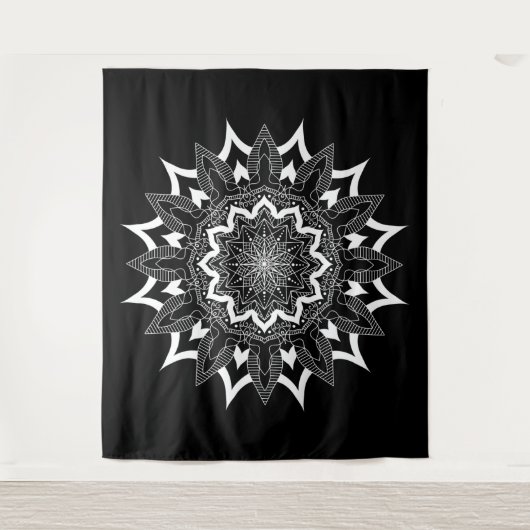 Wit op zwarte mandala wandkleed (Voorkant)