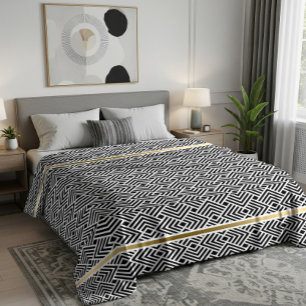 Wit Op Zwarte Moderne Geometrische Doolhof Patroon Fleece Deken
