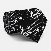 Wit op zwarte Muzieknoten Stropdas (Opgerold)