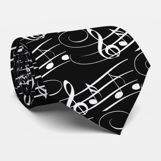 Wit op zwarte Muzieknoten Stropdas (Opgerold)