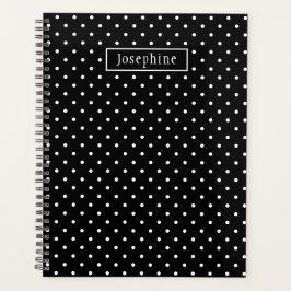 Wit Op Zwarte Stippenpatroon Met Aangepaste Naam Planner