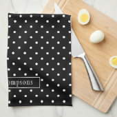 Wit Op Zwarte Stippenpatroon Met Aangepaste Naam Theedoek (Quarter Fold)