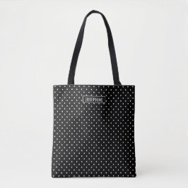 Wit Op Zwarte Stippenpatroon Met Aangepaste Naam Tote Bag