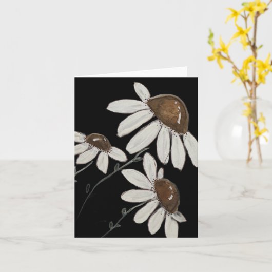 Wit op zwarte waterverf madeliefjes - gevouwen lee kaart (Gele Bloem)