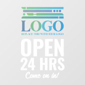Wit Open 24 uur voeg uw bedrijfslogo toe Raamsticker (Vel)