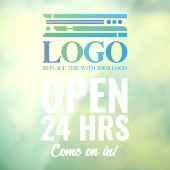 Wit Open 24 uur voeg uw bedrijfslogo toe Raamsticker (Vel 3)