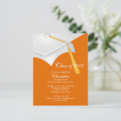 Wit Oranje Afstudeerder Pet Graduation Party Invit Uitnodiging Briefkaart (Staand voorkant)
