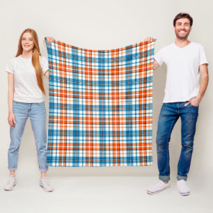 Wit Oranje Blauw Schotse Ruit Ontwerp  Fleece Deken