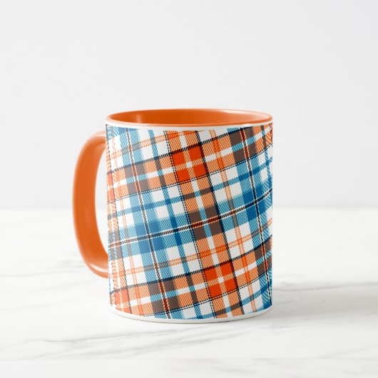 Wit Oranje Blauw Schotse Ruit Ontwerp  Mok (Voorkant links)