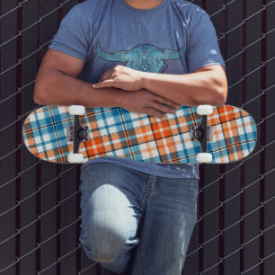 Wit Oranje Blauw Schotse Ruit Ontwerp Persoonlijk Skateboard