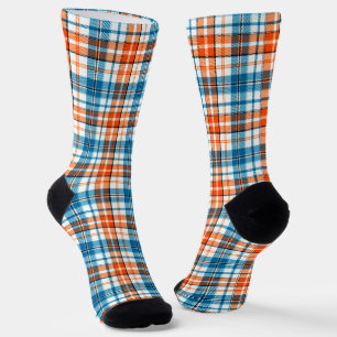 Wit Oranje Blauw Schotse Ruit Ontwerp  Sokken
