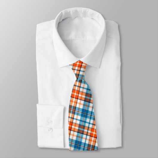 Wit Oranje Blauw Schotse Ruit Ontwerp Stropdas (Gebonden)