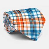 Wit Oranje Blauw Schotse Ruit Ontwerp Stropdas (Opgerold)