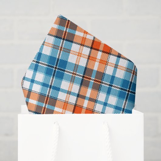 Wit Oranje Blauw Schotse Ruit Ontwerp Tissuepapier (Cadeauzakje)