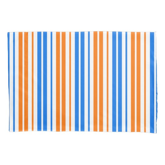 Wit Oranje Blauw Verticaal Strepen Design Kussensloop (Voorkant)