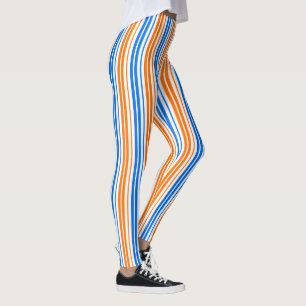 Wit Oranje Blauw Verticaal Strepen Design   Leggings
