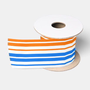 Wit Oranje Blauw Verticaal Strepen Design Satijnen Lint