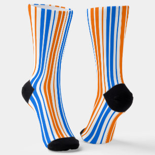 Wit Oranje Blauw Verticaal Strepen Design   Sokken