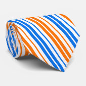 Wit Oranje Blauw Verticaal Strepen Design   Stropdas (Opgerold)