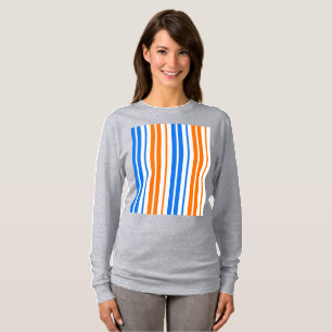 Wit Oranje Blauw Verticaal Strepen Design   T-shirt