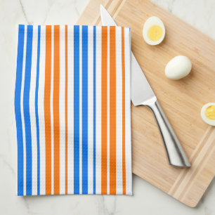 Wit Oranje Blauw Verticaal Strepen Design   Theedoek