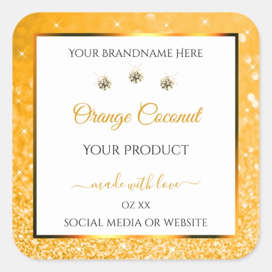 Wit Oranje Glitter Stars Etiket op verpakking (Voorkant)