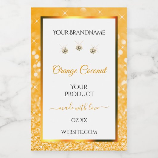 Wit Oranje Glitter Stars Etiket op verpakking (Enkel label)