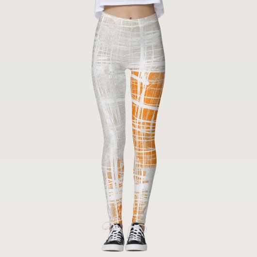 Wit oranje grijs abstract gepatterd leggings (Voorkant)