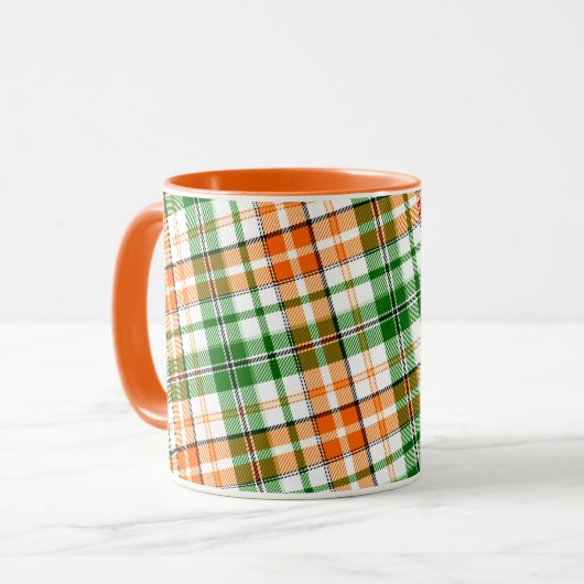 Wit Oranje Groen Geruit Schotse Design  Mok (Voorkant links)
