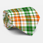 Wit Oranje Groen Geruit Schotse Design  Stropdas (Opgerold)