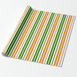 Wit Oranje Groen Verticaal Streepjesontwerp Cadeaupapier