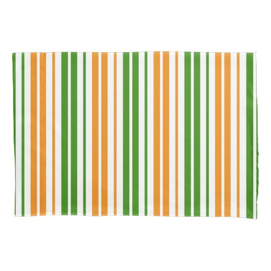 Wit Oranje Groen Verticaal Streepjesontwerp Kussensloop (Voorkant)