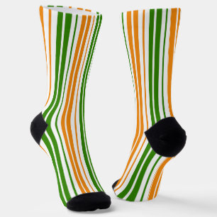 Wit Oranje Groen Verticaal Streepjesontwerp   Sokken