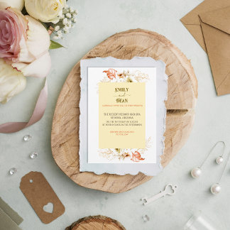 Wit-oranje Modern Boral Wedding Invitation Kaart