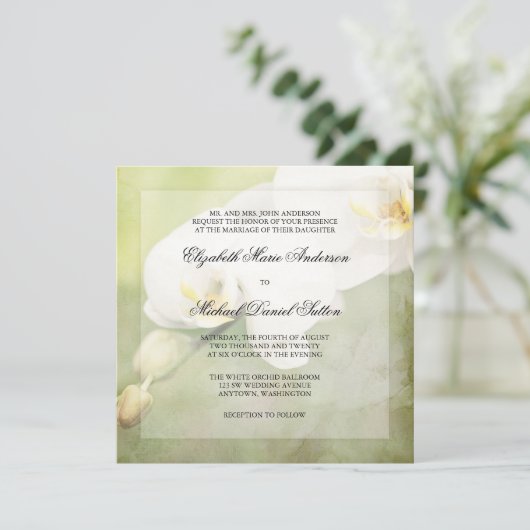  Wit-orchidee bruiloft Uitnodigingen (Staand voorkant)