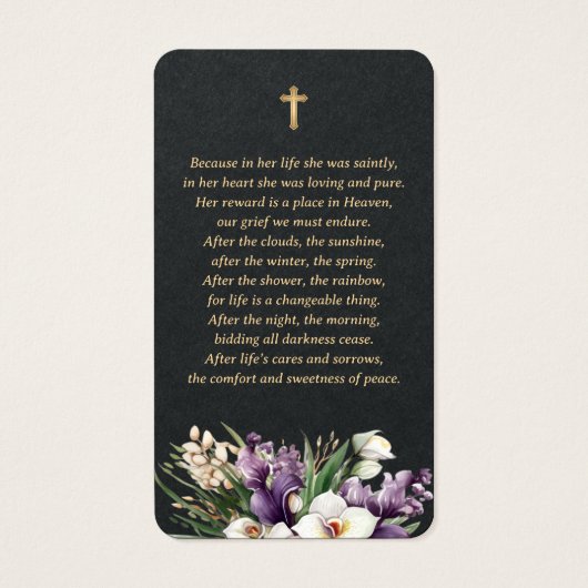 Wit Orchidee Zwart Goud Foto Begrafenisgebed Kaart (Achterkant)