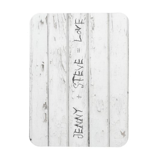 Wit oud hout met gegraveerde namen magneet (Verticaal)