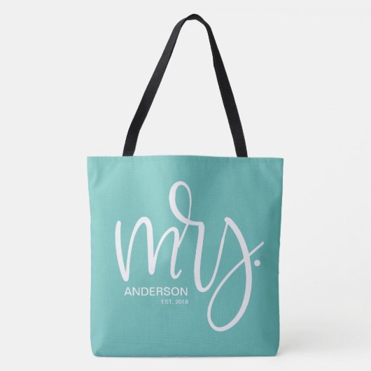 Wit over blauwgroen gepersonaliseerde mevrouw ESTA Tote Bag (Voorkant)