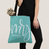 Wit over blauwgroen gepersonaliseerde mevrouw ESTA Tote Bag (Dichtbij)