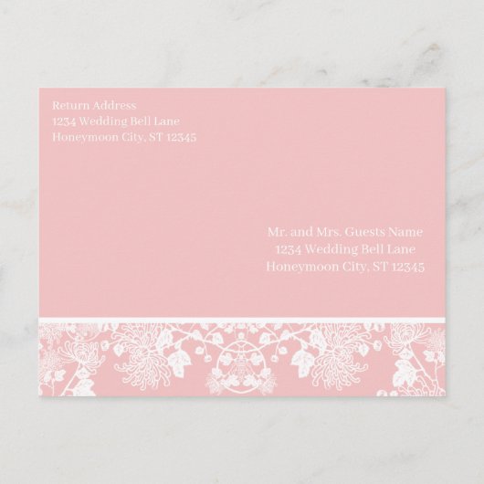 Wit over huwelijksuitnodiging op roze  bloemen uitnodiging briefkaart (Achterkant)