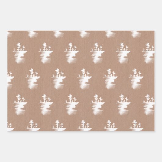 Wit over Kraft Trees, Vogels en Foliage Inpakpapier Vel (Voorkant)