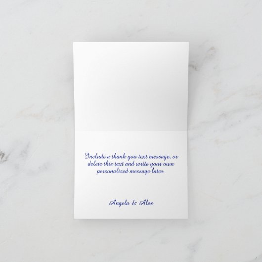 Wit over Royal Blue Decorative Script Bedankkaart (Binnen)