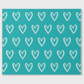 Wit over Zee Groen handgetekende harten Cadeaupapier (Vlak)