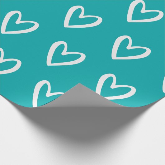 Wit over Zee Groen handgetekende harten Cadeaupapier (Hoek)