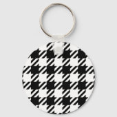 Wit over zwart Houndstooth-patroon Sleutelhanger (Voorkant)