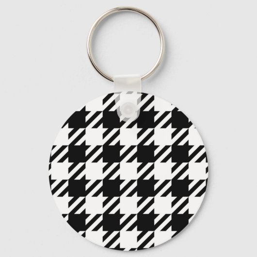 Wit over zwart Houndstooth-patroon Sleutelhanger (Voorkant)