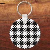 Wit over zwart Houndstooth-patroon Sleutelhanger (Voorkant)