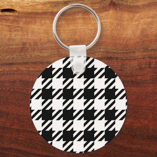 Wit over zwart Houndstooth-patroon Sleutelhanger (Voorkant)