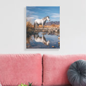 Wit Paard Berg Reflectie Rivier Kunst Canvas Afdruk (Insitu (Woonkamer))