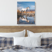 Wit Paard Berg Reflectie Rivier Kunst Canvas Afdruk (Insitu (Slaapkamer))